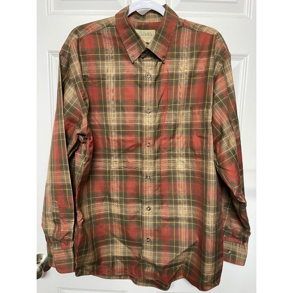 CABELAS Outfitter Series Mens Size L Plaid 100% Cotton Shirt Outdoors!